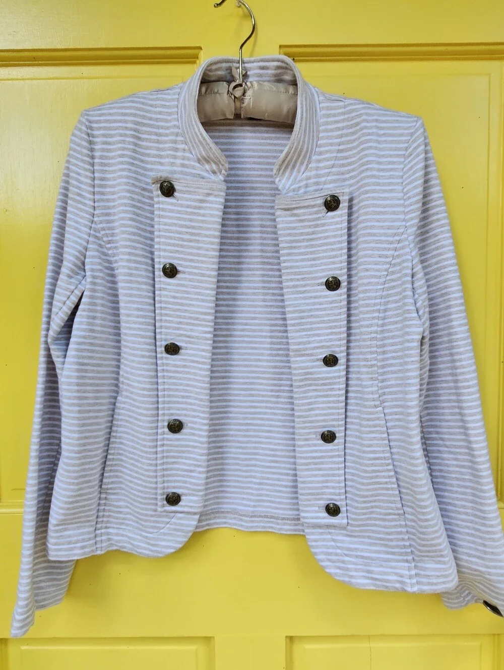 Tommy Hilfiger Striped Military Knit Jacket Brass Crest Buttons Medium